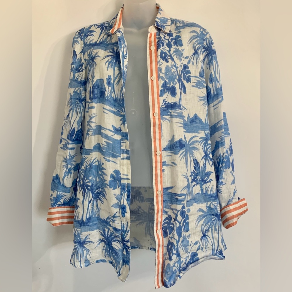 J. McLaughlin Women's 100% LINEN Top Tropical Women's Button Up - Size S